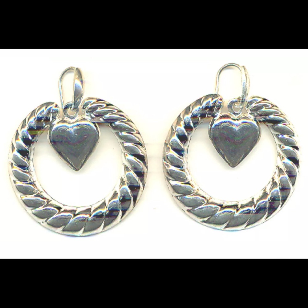 Silver Dangle Loop Heart Earrings - image 1